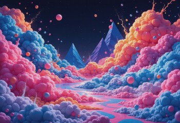 Aufkleber - Vibrant foam party scene with abstract bubbles and neon colors