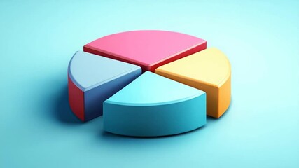 Poster - 3D Colorful Pie Chart Diagram Illustration on Pastel Blue Background Visual Presentation