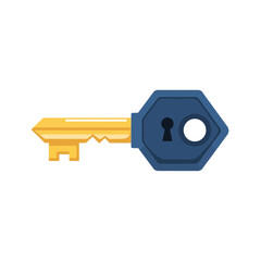 Fototapete - Golden Key with Blue Hexagonal Head:  Security, Access, and Success Concept Illustration