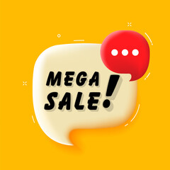 Poster - Mega sale. 3D speech bubble with bold lettering. Colorful pop art style. Vector illustration for business, motivation, and advertising.