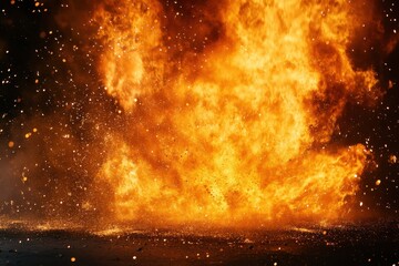 Poster - Massive explosion creates a spectacular display of flames and sparks in an industrial setting during the night