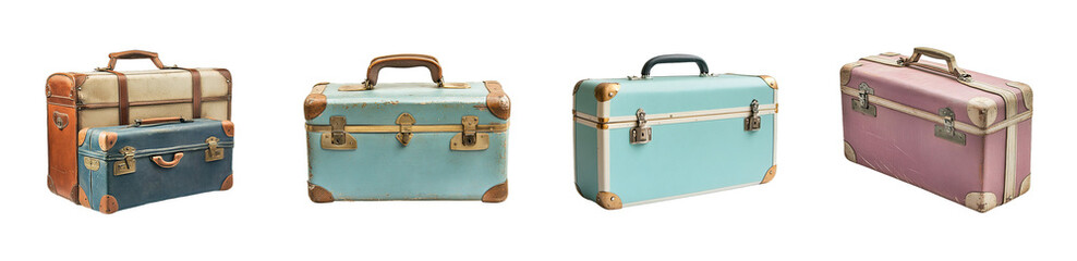 Poster - set of Vintage-style suitcases in pastel colors. isolated on transparent background