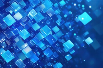 Poster - Floating blue geometric squares create a dynamic abstract composition layered in depth with varying shades and transparency for a visually engaging experience