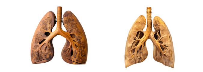 Poster - set of Carved wooden lungs, detailed anatomical design. isolated on transparent background