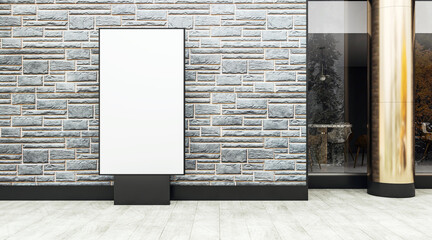 Aufkleber - Vertical blank digital billboard mockup on modern stone wall facade near shop entrance, ideal for advertising and promotion display outdoors. 3D Rendering