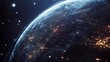 © G Design  - A glowing earth viewed from space, illuminated by city lights and connected by a network of data lines