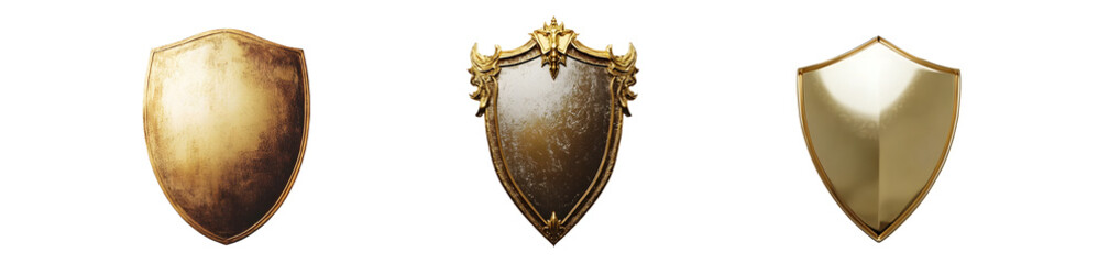 Fototapete - set of Ornate shields in various metallic finishes. isolated on transparent background