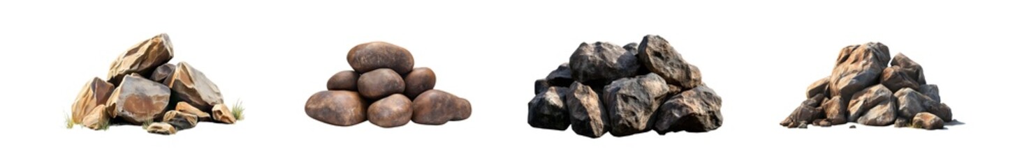 Poster - set of Assorted piles of stones in various shades and textures. isolated on transparent background