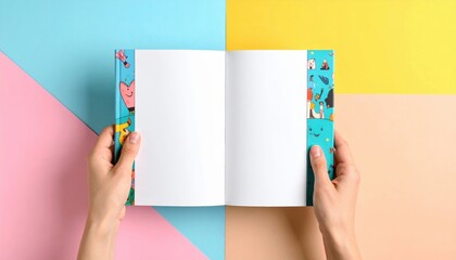 Poster - Open Book Held In Hands On Colorful Background