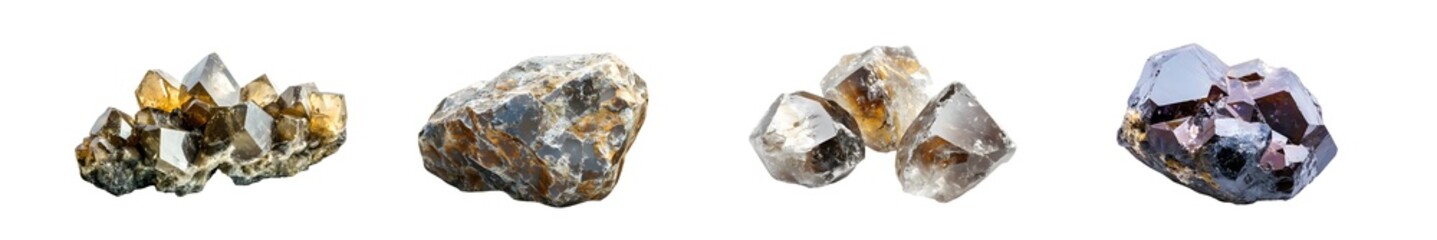Poster - set of Assorted mineral specimens displayed against a white background.