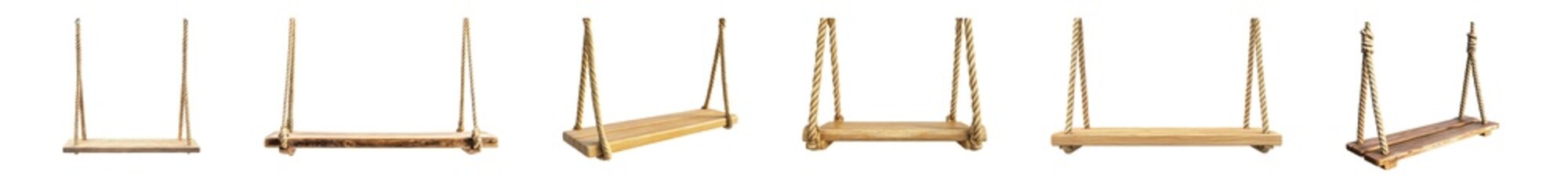 Poster - set of Wooden swing set with ropes. isolated on transparent background