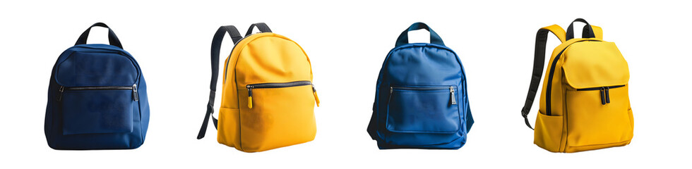 Poster - set of Colorful backpacks displayed against a white background.