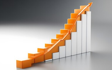 Poster - A dynamic upward trend graph depicted by ascending bars in orange and white. This modern design symbolizes growth, success, and financial progress in various industries.