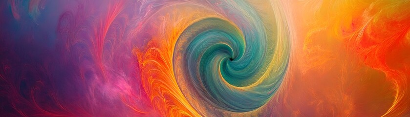 Poster - A vibrant spiral swirl of colors, blending shades of blue, green, orange, and purple. This abstract design offers a mesmerizing visual experience perfect for artistic projects.