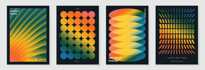 Aufkleber - Modern gradient poster background vector set. Cover template with vibrant perspective geometric prism shapes. Ideal design for social media, cover, banner, flyer. 