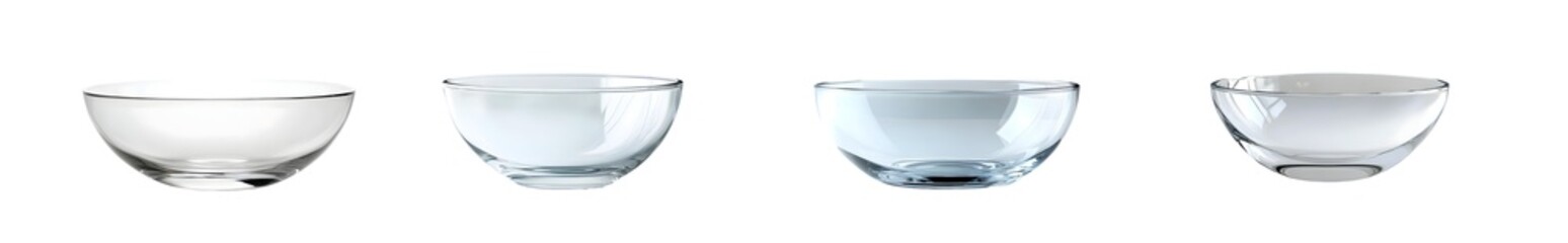Fototapete - set of Empty glass bowls of various sizes against a white background.