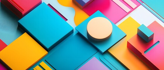 Poster - Vibrant geometric shapes in a playful arrangement, showcasing bright colors and modern design elements