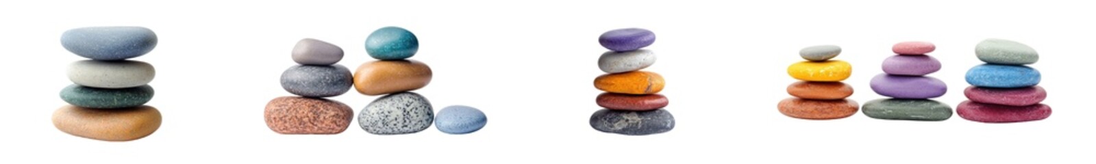 Fototapete - set of Colorful stones stacked in balanced towers isolated on transparent background