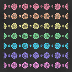 Wall Mural - Set of Horizontal Seamless Borders Chalk Drawn Sketches of Circles of Rainbow Colors.
