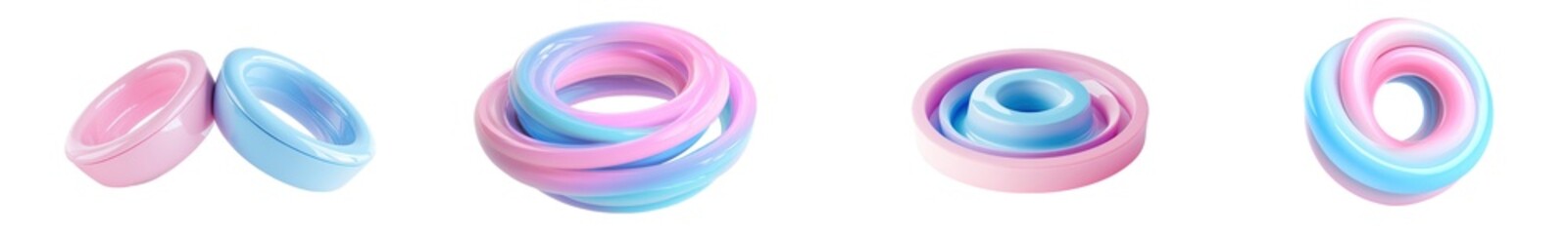 Fototapete - set of Intertwined rings of pastel colors. isolated on transparent background