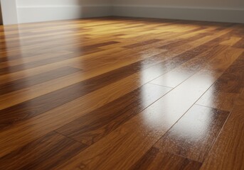 Poster - Shiny wood floor with light reflection in an empty room interior