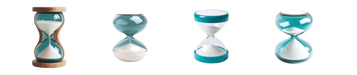 Fototapete - set of Teal and white sand timers on a white background.