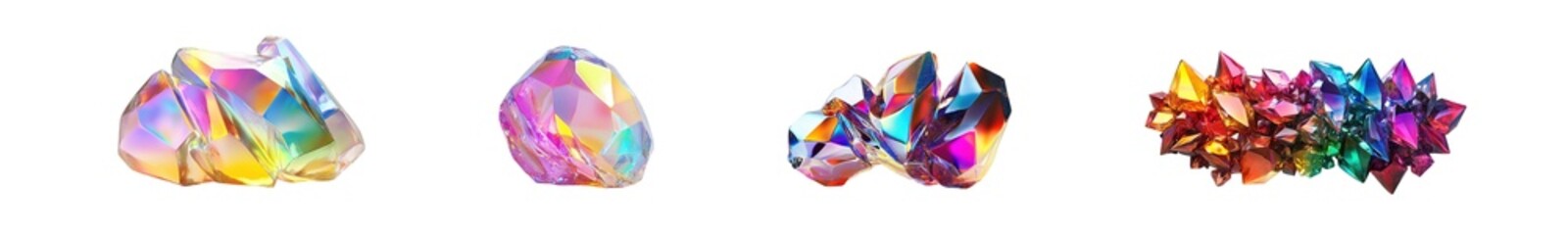 Fototapete - set of Colorful abstract crystalline forms isolated on transparent background
