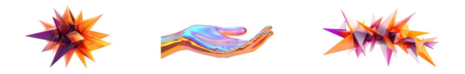 Fototapete - set of Abstract design with geometric shapes and a hand-like form. isolated on transparent background