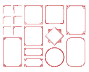 Aufkleber - Chinese frame corner ornament vector set. Decorative elements with line, corner, borders, frames, headers. Illustration of elegant design suitable for card, invitation, poster, cover.