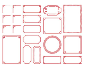 Aufkleber - Chinese frame corner ornament vector set. Decorative elements with line, corner, borders, frames, headers. Illustration of elegant design suitable for card, invitation, poster, cover.