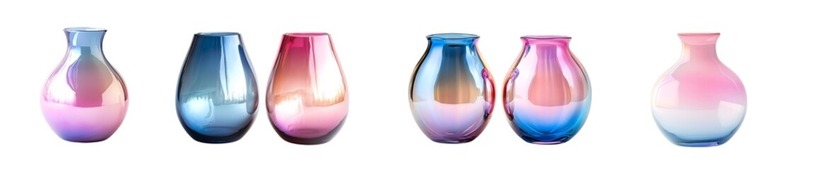 Aufkleber - Set of iridescent glass vases in various color gradients. isolated on transparent background