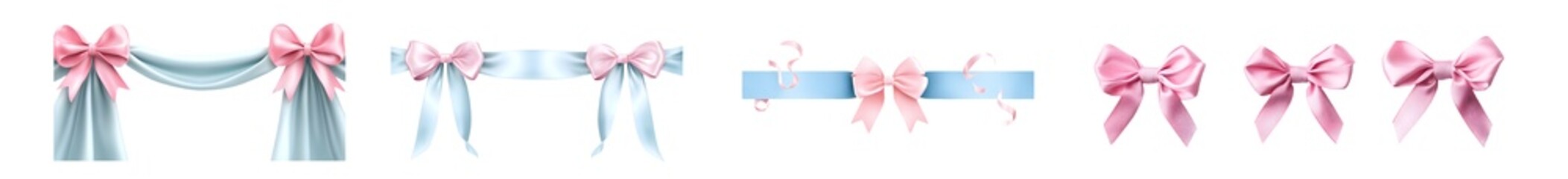 Fototapete - set of Pink bows and ribbons on fabric. isolated on transparent background