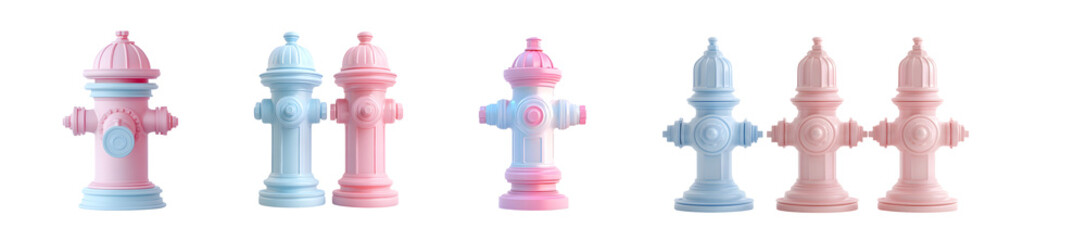 set of Pink and blue decorative fire hydrants. isolated on transparent background