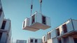© miliki - Modern construction site showcasing modular construction with a clear blue sky