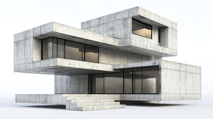 Poster - Modern concrete house design with large windows and unique structure