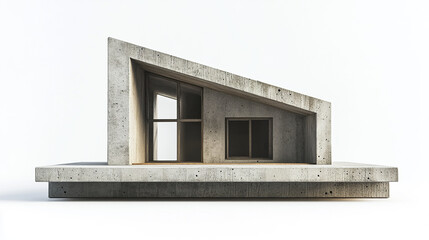 Poster - Modern concrete house design with unique angles and large windows, showcasing minimalism