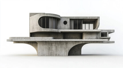 Poster - Modern concrete house with unique architectural design and large windows, showcasing creativity