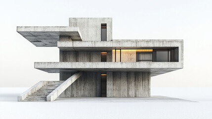 Poster - Modern concrete house with unique architectural design and clean lines, showcasing minimalism