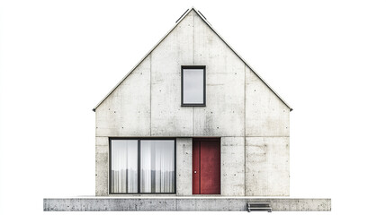 Poster - Modern concrete house with minimalist design and striking red door, showcasing simplicity
