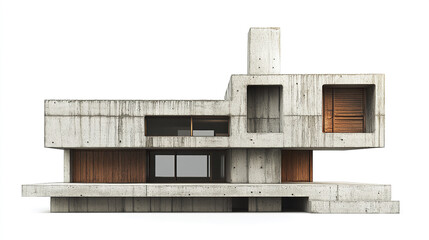 Poster - Modern concrete house with wooden accents, showcasing unique architectural design