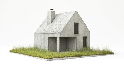 Poster - Modern concrete house with grass base, showcasing minimalist design and architecture