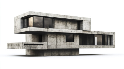 Poster - Modern concrete house with large windows and unique design, showcasing architectural innovation