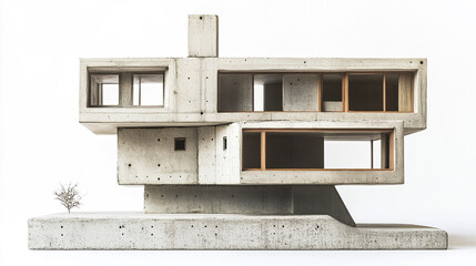 Poster - Modern concrete house model with large windows and minimalist design, showcasing architectural