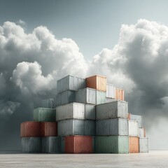 Poster - Shipping Containers Stacked in Industrial Port Under Dramatic Sky, Symbolizing Global Trade, Export Logistics, and Strategic Tariff Optimization in Modern Commerce