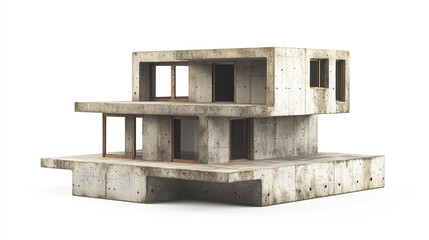 Poster - Modern concrete house design with unique structure and large windows, showcasing minimalism