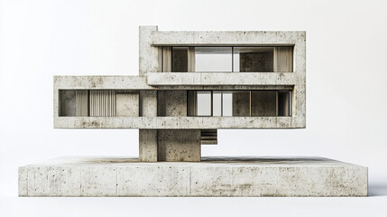 Poster - Modern concrete house design with large windows and unique structure