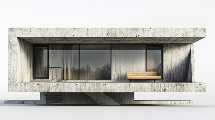 Poster - Modern concrete house design with large windows and minimalist style, showcasing simplicity