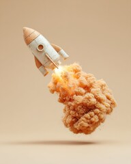 Poster - Vintage Style Rocket Launch with Dynamic Smoke Trail and Realistic Propulsion for Aerospace Innovation and High-Speed Technology Marketing