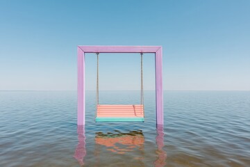 Aufkleber - Rising Sea Level Playground Flooded Swing Set in Calm Water Symbolizing Coastal Climate Impact and Lost Community Spaces for Environmental Awareness