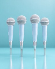 Aufkleber - Modern Press Briefing Microphones Set with Clean Design on Blue Background for Media Events and Transparent Public Communication